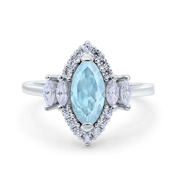 Marquise Vintage Wedding Ring Simulated Aquamarine CZ 925 Sterling Silver